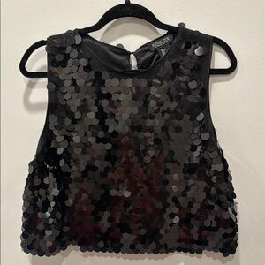 Rachel Zoe Black Sequin Crop Tank Top